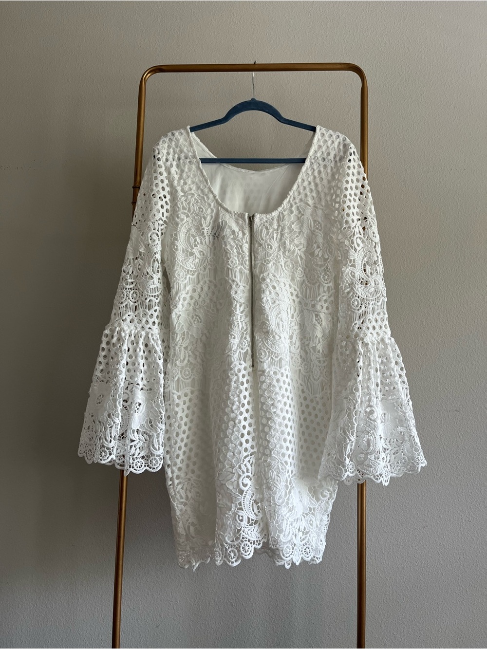 Lulu’s White Crochet Lace Bell Sleeve Dress - Picture 2 of 5